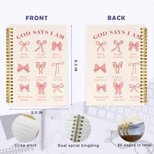 Bible Journal for Women, Christian Prayer Journal Pink Notebook Gifts for Teen Girls Kids, Bible Study Supplies, Coquette Preppy Bows Cute Church Faith Journaling Hardcover Spiral Notebook 5.5 X 8.3