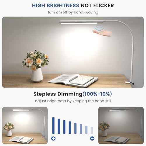 MY BEAUTY LIGHT Smart LED Desk Lamp with Clamp, Handwave Sensor Desk Light, 2700-6500K 5 Color Temperature Bright Dimmable Eye-Caring Clip on Light, Gooseneck 360¡Æ Rotatable Desk Lamps for Home Office