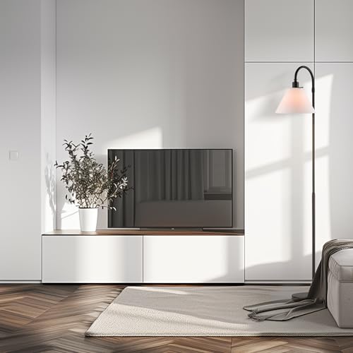 GLOBE Electric 61000146 62" Floor Lamp, Matte Black, White Fabric Shade, On/Off Rotary Switch on Socket, 6-Foot Black Cord, Reading Light, Bedroom, Living Room, Home Decor