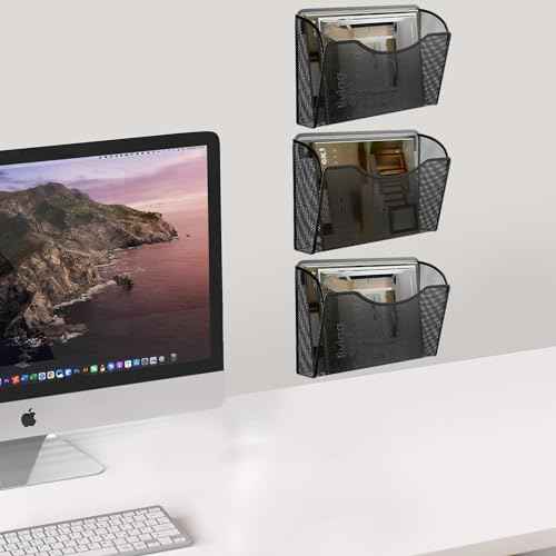 6 Pack Wall File Organizer, Mesh Hanging Metal Vertical Wall Mounted File Holder for Office/Home
