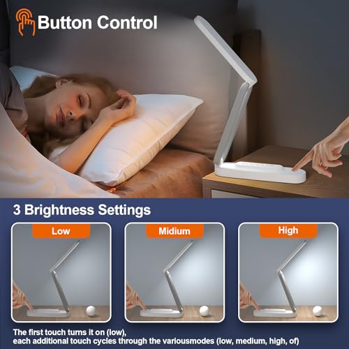 Giryuhd White Rechargeable Foldable LED Desk Lamp - Portable Dimmable Reading Light