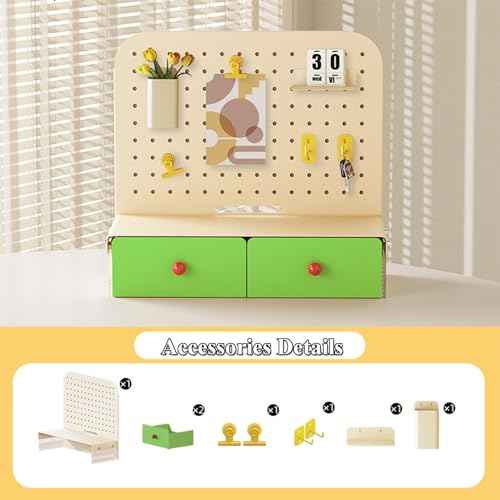 Desk Board Organizer, Desk Mounted Desktop Organizer with Storage Drawers and Accessories, Easy to Assemble (Green)