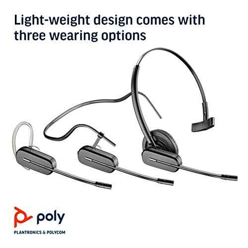 Plantronics - CS540 Wireless DECT Headset (Poly) - Single Ear (Mono) Convertible (3 Wearing Styles) - Connects to Desk Phone - Noise Canceling Microphone