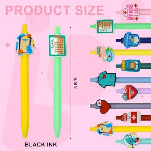 20 Pcs Cute Nurse Pens, Funny Nursing Accessories Gel Pen Black Ink Set for Medical Assistant Student Essentials Nurse Week Gifts Appreciation Gift Work Aesthetic