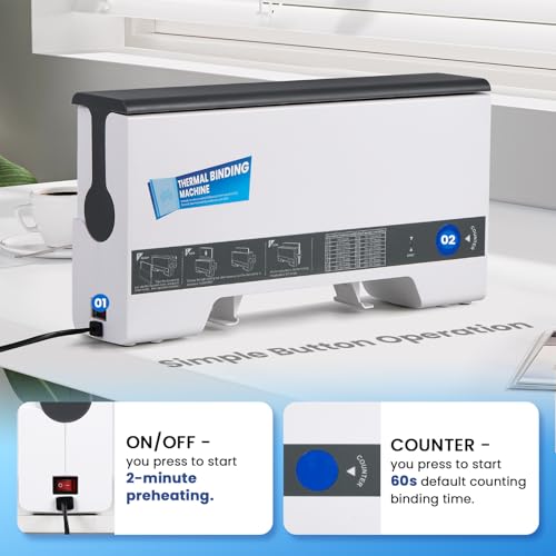 Mxmoonant Thermal Binding Machine, Max.320 Sheets for A4 A5, Compact with Cooling Position, with 5 Binding Covers, Ideal for Offices, Schools, Home Projects