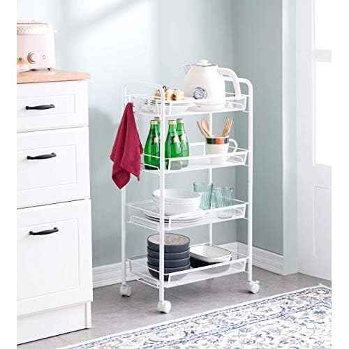 JANE EYRE Rolling Utility Storage Rack Cart on Wheels, Trolley Carft cart, Multi-Purpose Organizer Shelf (White, 4 Tier)¡¦