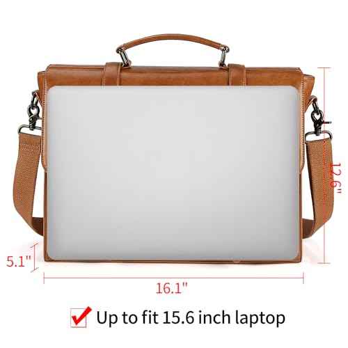 Mens Messenger Bag Vintage 15.6 Inch Waterproof Leather Laptop Briefcase Large Satchel Shoulder Bag Retro Office College Computer Bag, Brown