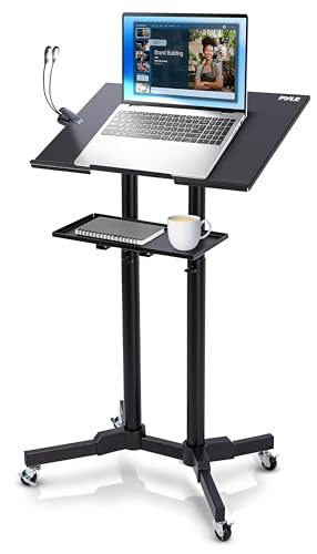 Pyle Black Lectern Podium Stand with Adjustable Height & LED Light Kit