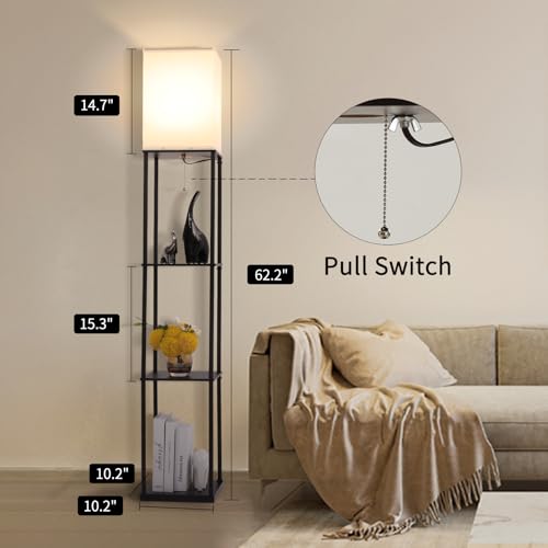 Gupuzm Black Floor Lamp with Shelves, Modern Corner Bookcase & Storage