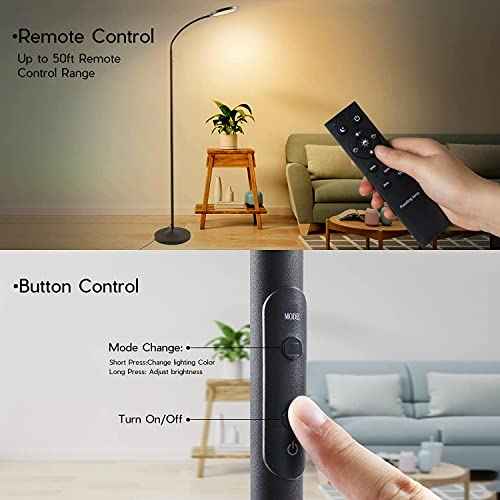 Tenmiro LED Floor Lamps for Living Room, Bright Modern Reading Floor Lamp with Stepless Adjust Color Temperatures & Brightness, Standing Lamp with RF Remote & Touch Control(White)