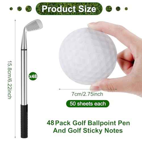 Jspupifip 96 Pcs Golf Party Favors Set 48 Golf Ballpoint Pen,48 Pads Golf Sticky Notes Golf Clubs Pens Golf Party Favors Funny Pen for Golf Birthday Party Supplies