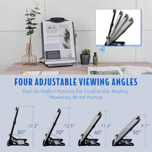 Adjustable Document Holder with Shelf Lip, Line Guide & Clips for Office & Reading