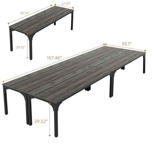 13FT Conference Table, Super Sturdy Large Rectangle Meeting Seminar Table for 16 Person, Long Business Tables, 4 Pcs Grey