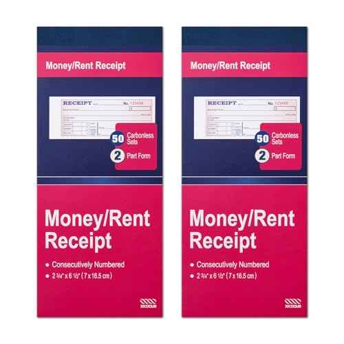 XKDOUS 2 Pack Money and Rent Receipt Book, 2-Part Carbonless, 2-3/4" x 6-1/2" Receipt Book for Small Business, 50 Sets per Book