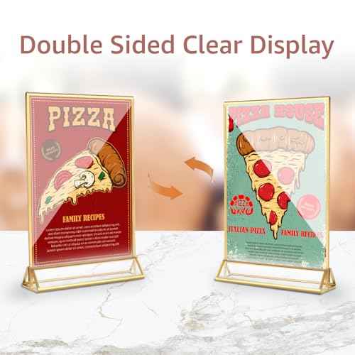 18 Pack Acrylic Sign Holder, 5x7 Inch Double-Side Gold Picture Frames Stands for Display, Vertical Table Top Sign Holders for Wedding, Party, Offices, Table Numbers, Home