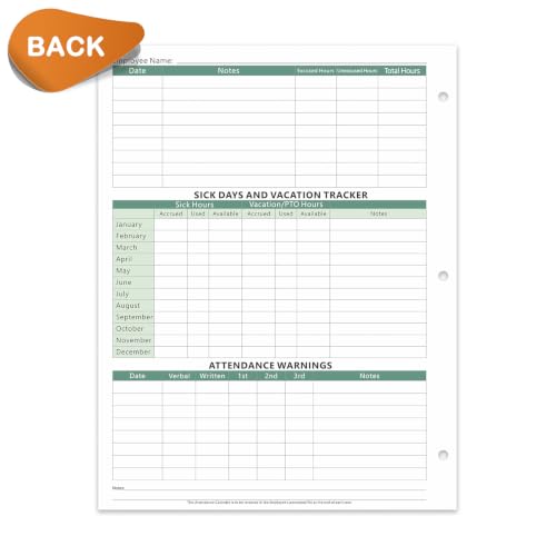 VistaRise 2027 Employee Attendance Calendar - Pack of 25 Green Sheets