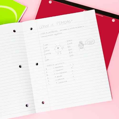 BAZIC Products Notebook Wide Ruled 1 Subject 80 Sheets Wireless Notebooks, 3 Punched Holes Lined Composition Book, Assorted Color, 24-Pack