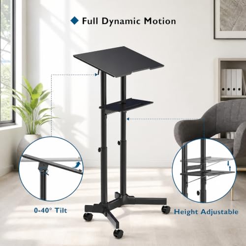 BONTEC Black Portable Sit-Stand Lectern with 23.6x15.7in Tilting Desk, Mobile Laptop Desk