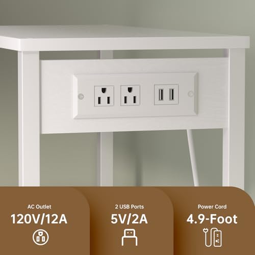 Printer Stand with Charging Station, 49"Tall 4-Tier printer Stand with Storage, Large Printer Table for Home Office, Kitchen, Living Room, PrinterCart Beside Desk for Printer, Scanner (White)