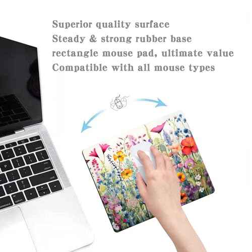Gorgeous Flowers Plants Mouse Pad,Pink Floral Rose Mouse Pads for Desk,Soft Computer Mouse Mat Cute Mousepad Cloth Computer Mouse Pads for Women,Square Waterproof Non-Slip Rubber Base MousePads