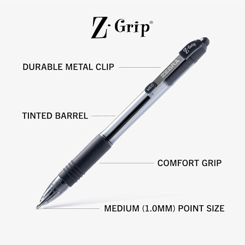 Zebra Pen Z-Grip Retractable Ballpoint Pens 18-Pack Black Ink, 1.0mm, Ergonomic Design