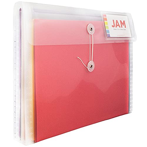 JAM Paper Plastic Envelopes with Button & String Tie Closure - 12 Pack, 3 Pockets, Clear, 12.75 x 10.5 inches