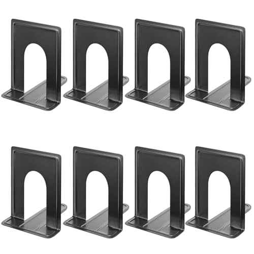 MaxGear 8.5 in Extra Large Heavy Duty Metal Book Ends, Classic Black Premium Bookends for Shelves, Non-Skid Bookend, Book Stopper for Books/Movies/CDs/Games, 8.5 x 5.9 x 7.8 in,4 Pairs
