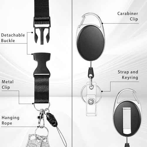 Lanyards for ID Badges Retractable ID Badge Holder with Breakaway Lanyard Heavy Duty Badge Reel with Acrylic ID Card Holders for Work Office Teacher