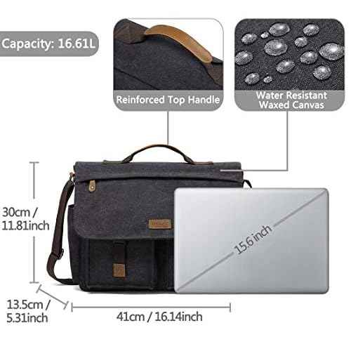 Messenger Bag for Men,VASCHY Vintage Water Resistant Canvas Satchel 14 15.6 17inch Laptop Briefcase