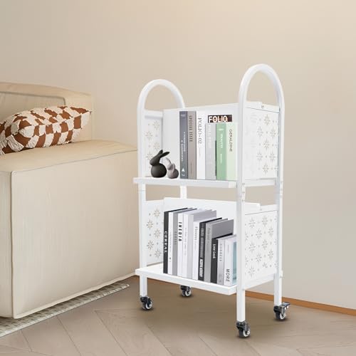ACNAO 34in Two-Tier Rolling Book Cart with Lockable Wheels – Narrow Library/Home Book Cart