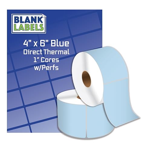 Blank Labels 4" x 6" Direct Thermal Shipping Labels ? Blue Pastel, 6 Rolls (250 Each, 1500 Total), Compatible with Zebra 2844, ZP-450, ZP-500, ZP-505, Made in USA