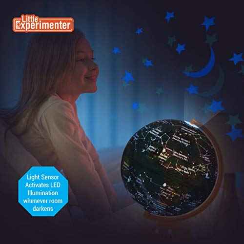 Little Experimenter 3-in-1 Light Up Globe for Kids, 8¡± Illuminated Star Map World Globes & Built-in Night Lamp Projector, Learning & Educational STEM Toys, Gifts for Kids Ages 8 9 10 11+ Years Old