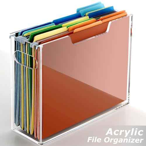 Acrylic File Folder Organizer, Clear Hanging File Organizer Box for Letter Size, Desktop File Holder with Handles, Slim Filing Storage Box for Desk Office Home Work -1 Pack