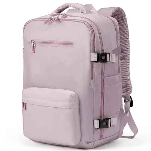 SHRRADOO Travel Laptops Backpack for Women Men, Casual Work Bag 17inch High School College Backpack Airline Approved Backpack for Hiking Business (Pink khaki)