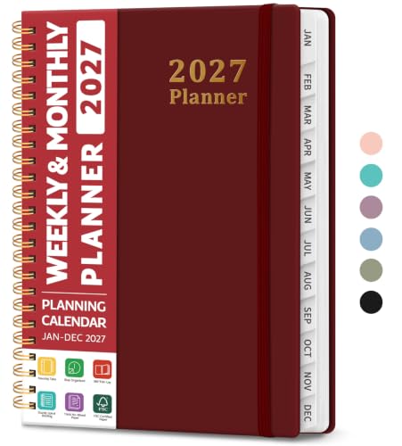 2027 Monthly & Weekly Planner Calendar Book - Jan to Dec with Tabs & Pocket