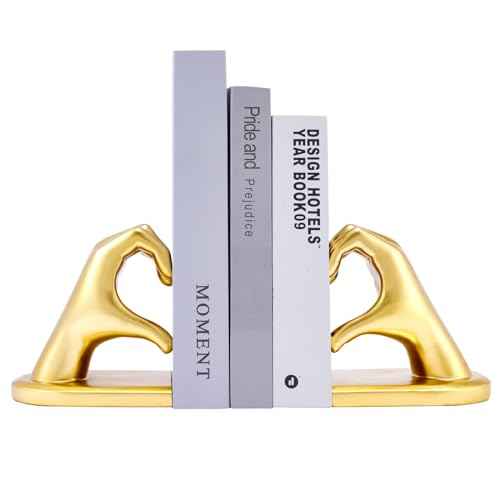 Book Ends Heart Design for Mom, Gold Bookends for Shelves, Non-Skid Bookend, Heavy Duty Resin Book Stopper for Books, Decorative Holder, Gifts for Mother's Day 10.43 x 3.93 x 5.51¡¯¡¯, Gold