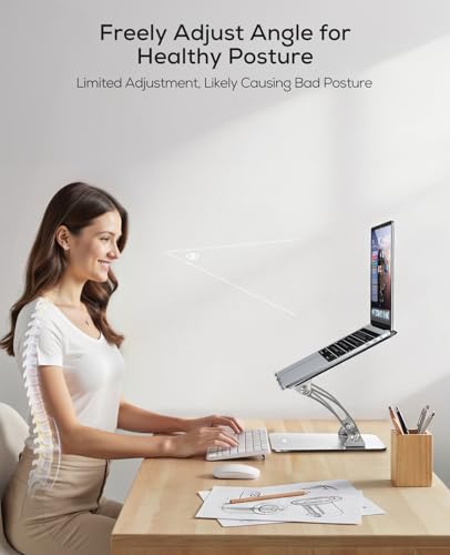 Nulaxy A-Silver Ergonomic Adjustable Laptop Stand for 10-16" Devices, Foldable & Heat-Vent