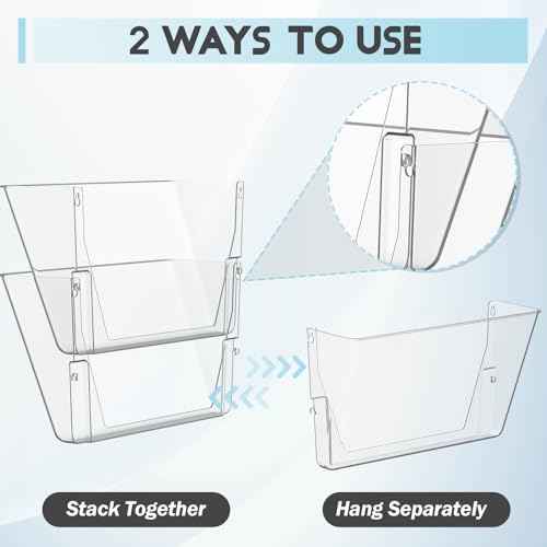 3 Pack Clear Acrylic Single Pocket, Plastic Hanging Wall Mount File Holder for Office Home, Clear