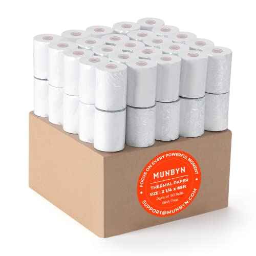 MUNBYN 2 1/4" X 85 ft Thermal Receipt Paper (50 Rolls) Cash Register Paper Rolls Fits for Most Credit Card Terminals, Verifone VX510 VX570 FD50 T4220, BPA Free