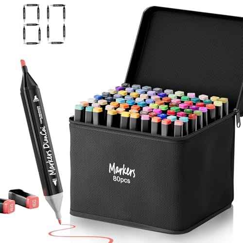 Alcohol Markers 80 Colors Dual Tip Permanent Art Markers with Brush Tip & Chisel Tips for Kids, Painting School Supplies Sketch Drawing Marker for Adults Boys Girls Students Drawing and Coloring