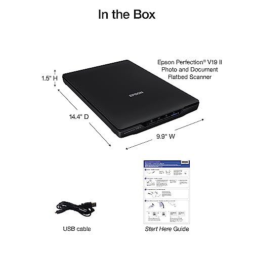 Epson Perfection V19 II Color Photo and Document Flatbed Scanner with 4800 dpi Optical Resolution, USB Power and High-Rise, Removable Lid