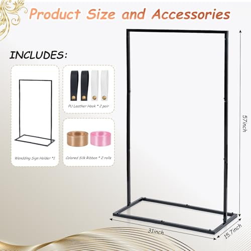 Elegant Wedding Sign Stand & Holder£¬Black Heavy Duty Metal Wedding Welcome Sign Stand for Reception£¬Welcome to Our Wedding Hanging Sign Stand - Perfect for Seating Chart, Posters, and Decor
