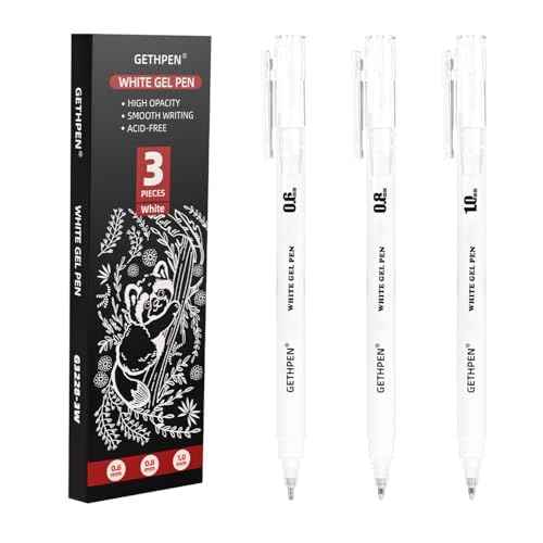 White Gel Pens 3-Pack - 0.6/0.8/1.0mm Fine to Bold Tips for Journaling & Art - Opaque Ink on Dark Paper, Holiday Cards & DIY Gifts