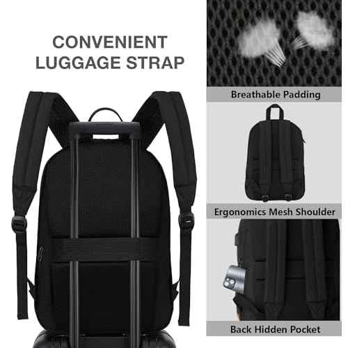 KEOFID Travel backpack for Men and Women, Anti Theft Laptop Backpack with USB Charging Port for Work, Large Bag for College, BLACK BOOK BAG FOR BOYS, GILRS Backpack,Water Resistent(Black)