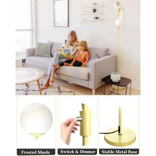 Lightdot 64IN Dimmable (Brightness Adjustable) Globe Floor Lamp, Standing Lamps with 4PCS 3000K G9 Bulbs Soft Warm White Eye Care, Mid Century Modern Floor Lamp for Living Room-Green