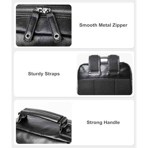 Leather Backpack fits 15.6 Inch Laptop Vintage Backpack Waterproof Flap Bookbag for Men Leather Travel Backpack for Men Casual Knapsack Black