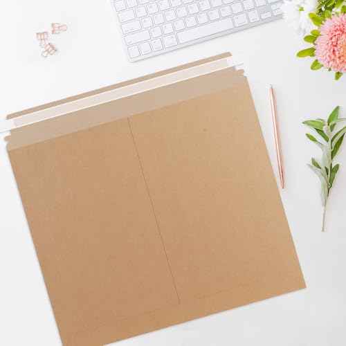 25 Pack 12.75x15 inch Kraft Rigid Mailer Self Seal Photo Document Mailers, Stay Flat Cardboard Envelopes Kraft Photography Mailers for CD, Photos, Document