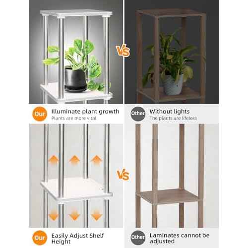LED Floor Lamp with Shelves, Adjustable Height lamp with Shelves, Standing Lamp with APP Control,USB Port and Music Sync, Shelf Lamp for Living Room, Bedroom, 4 Tier White