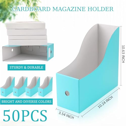 Geyee 50 Pcs Cardboard Magazine Holder Magazine File Holder Magazine Storage Box Document Magazine File Organizer with 50 Pcs Labels for School Office Home Supplies (Blue)