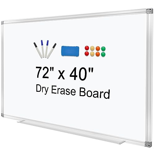 72x40 Inch Magnetic Whiteboard - Aluminum Wall-Mounted Dry Erase Board with Pen Tray